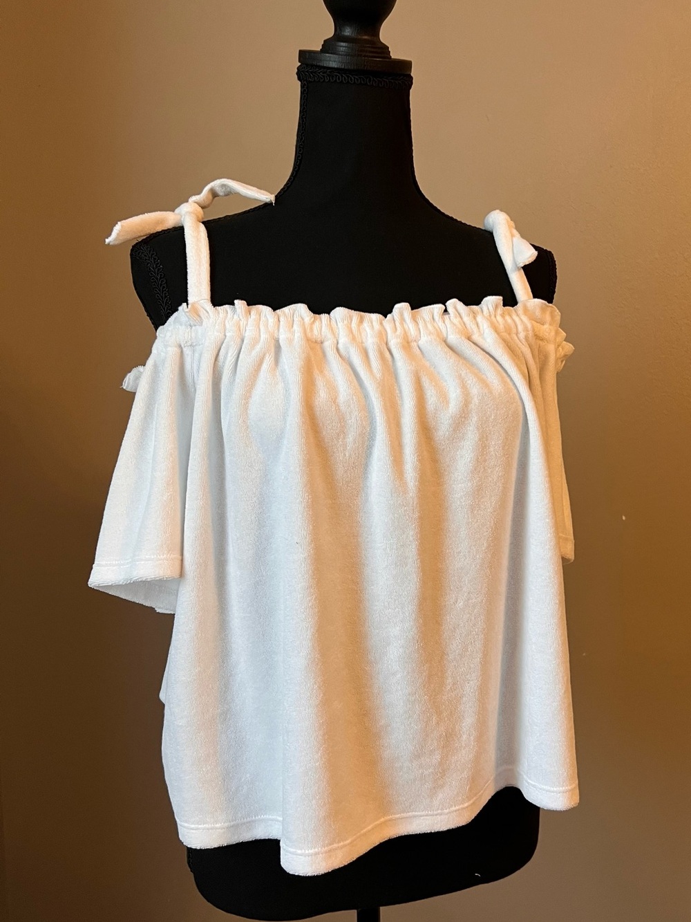 Juicy Couture White Off-Shoulder Tie-Strap Camisole in Terry
